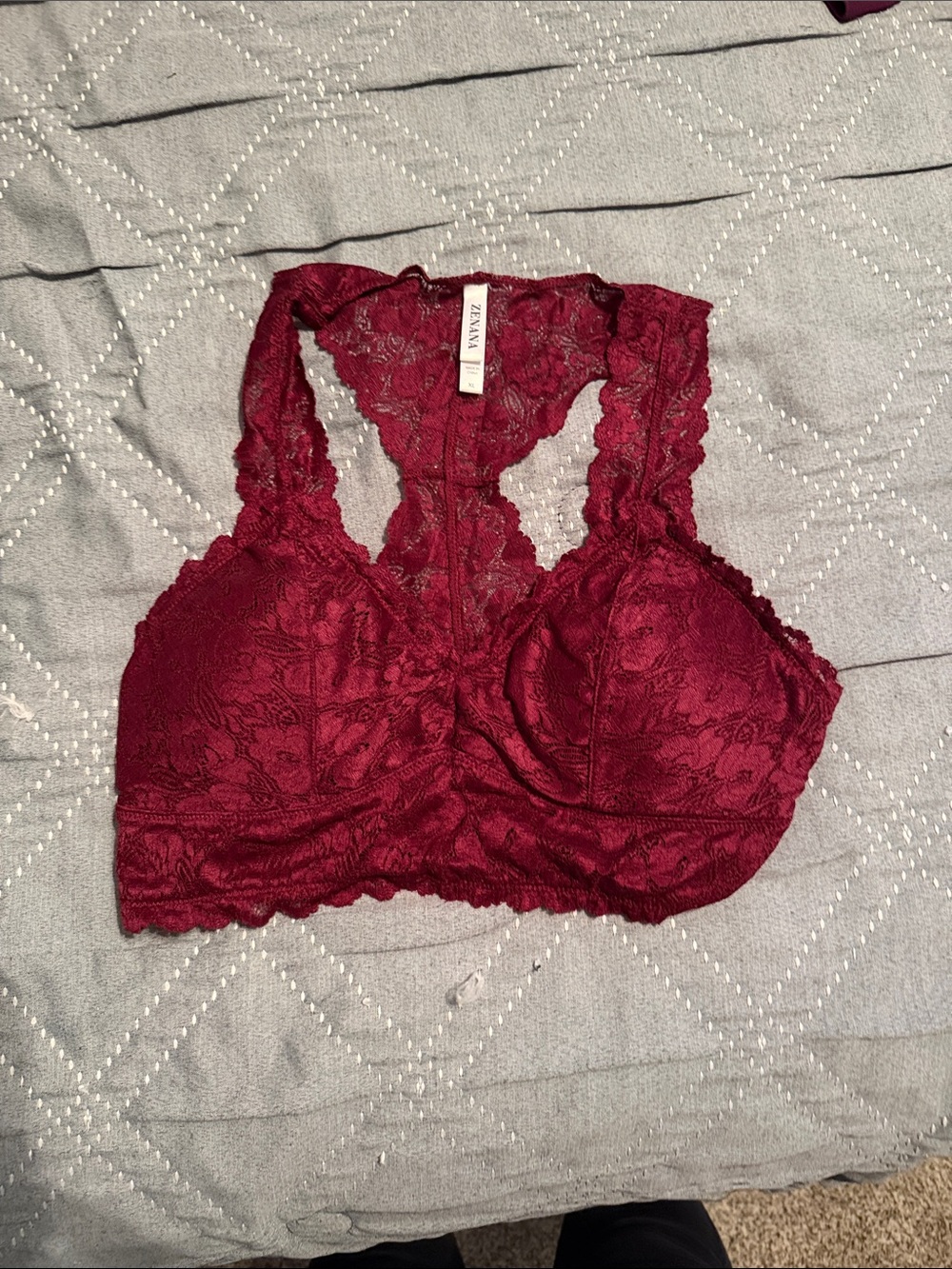 Zenana Outfitters Burgundy Lace Racerback Bralette